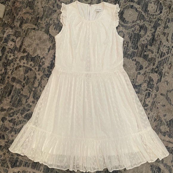 Calvin Klein White Eyelet Lace Fit & Flare Fully Lined Midi Dress: 10P - Picture 6 of 16